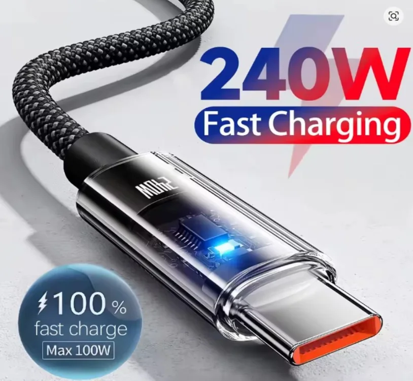 240W Nylon USB Type C Super Fast Charging Cable 1mt For Samsung Xiaomi Huawei Honor LED Digital Display USB C Charger Data Cord